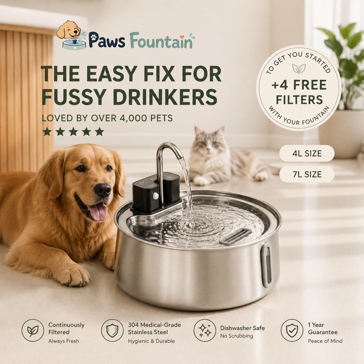The Paws Fountain + 4 Filters FREE