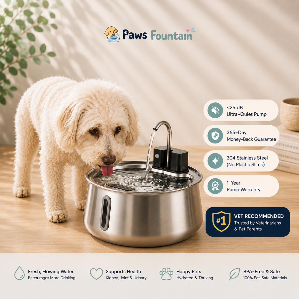 The Paws Fountain - Wireless Stainless Steel Fountain